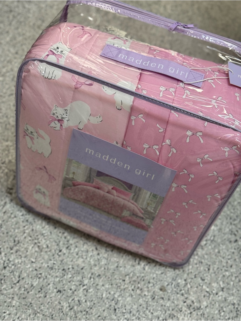 Madden Girl Pink Reversible Comforter Set with Cat Print
